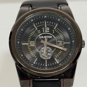Unlisted Black Dial Men’s Watch with Green Accents